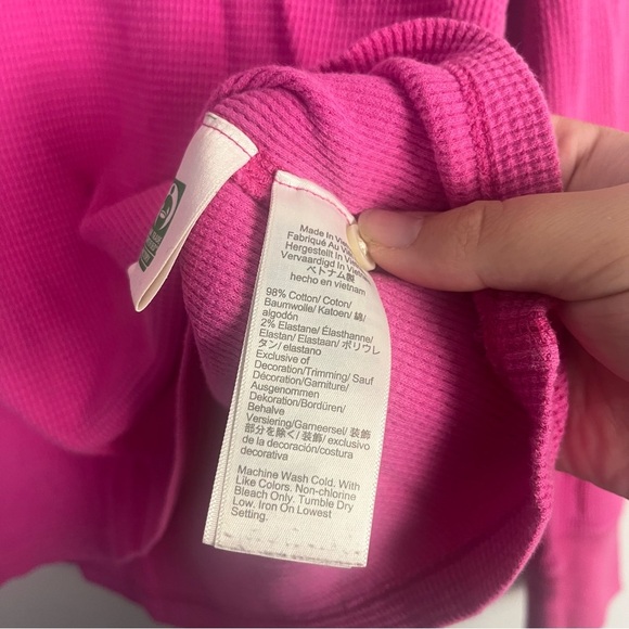 J. Crew Waffle henley hot pink button detail top size medium - Picture 3 of 6